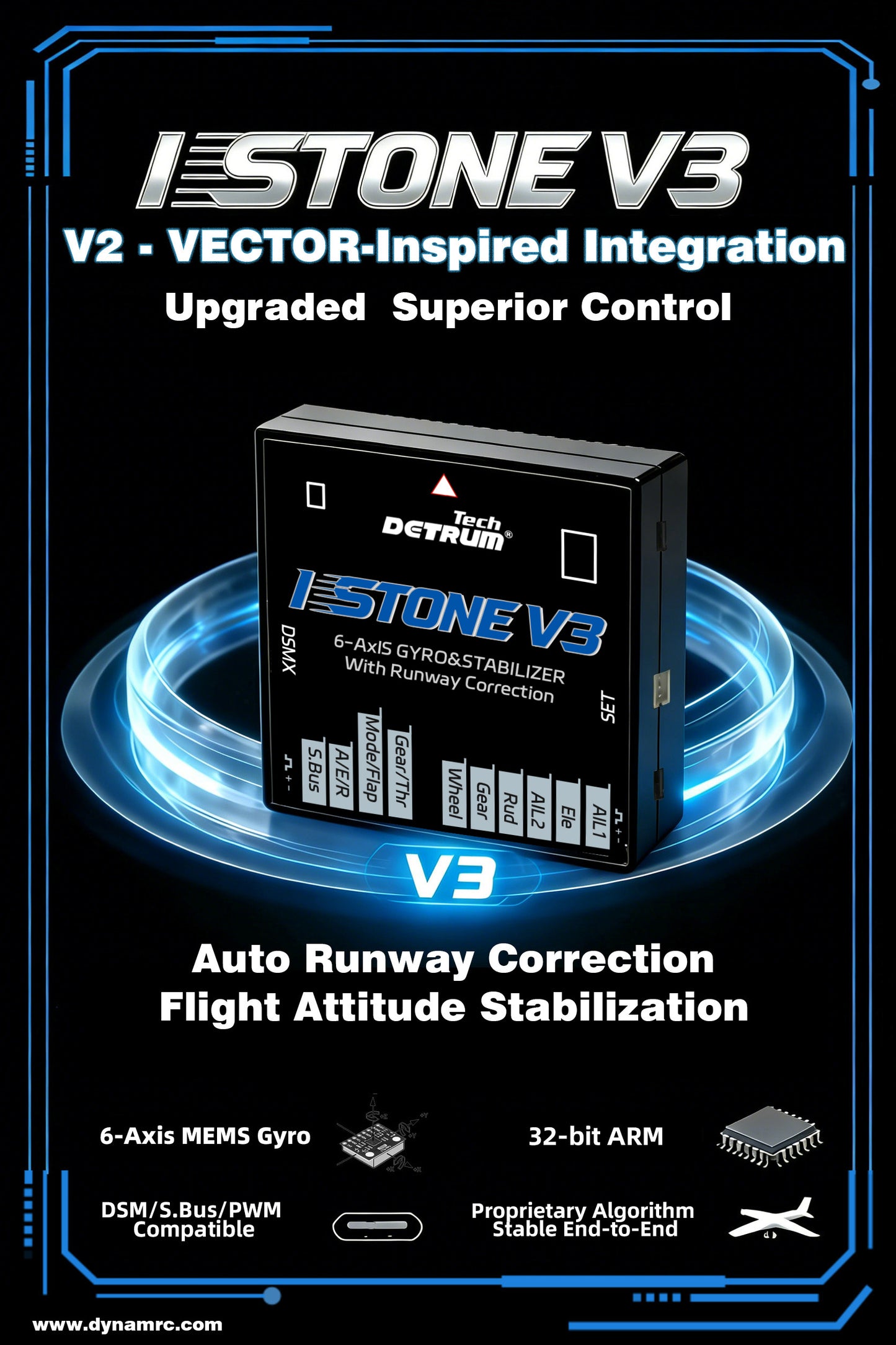 Detrum-iStone-V3-6-Axis-Gyro-Stabilizer-with-Runway-Correction-for-RC-Airplane-S.BUS-DSM-PWM-Compatible