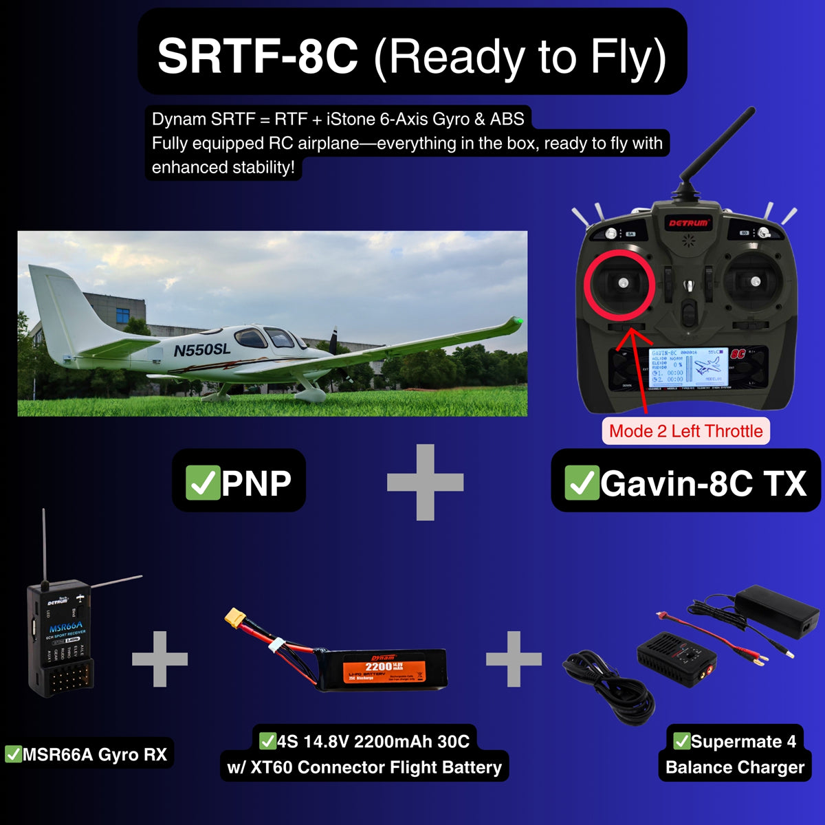 Dynam Cirrus SR22 V3 White Trainer 3S/4S RC Scale Aircraft 1.4m Wingspan