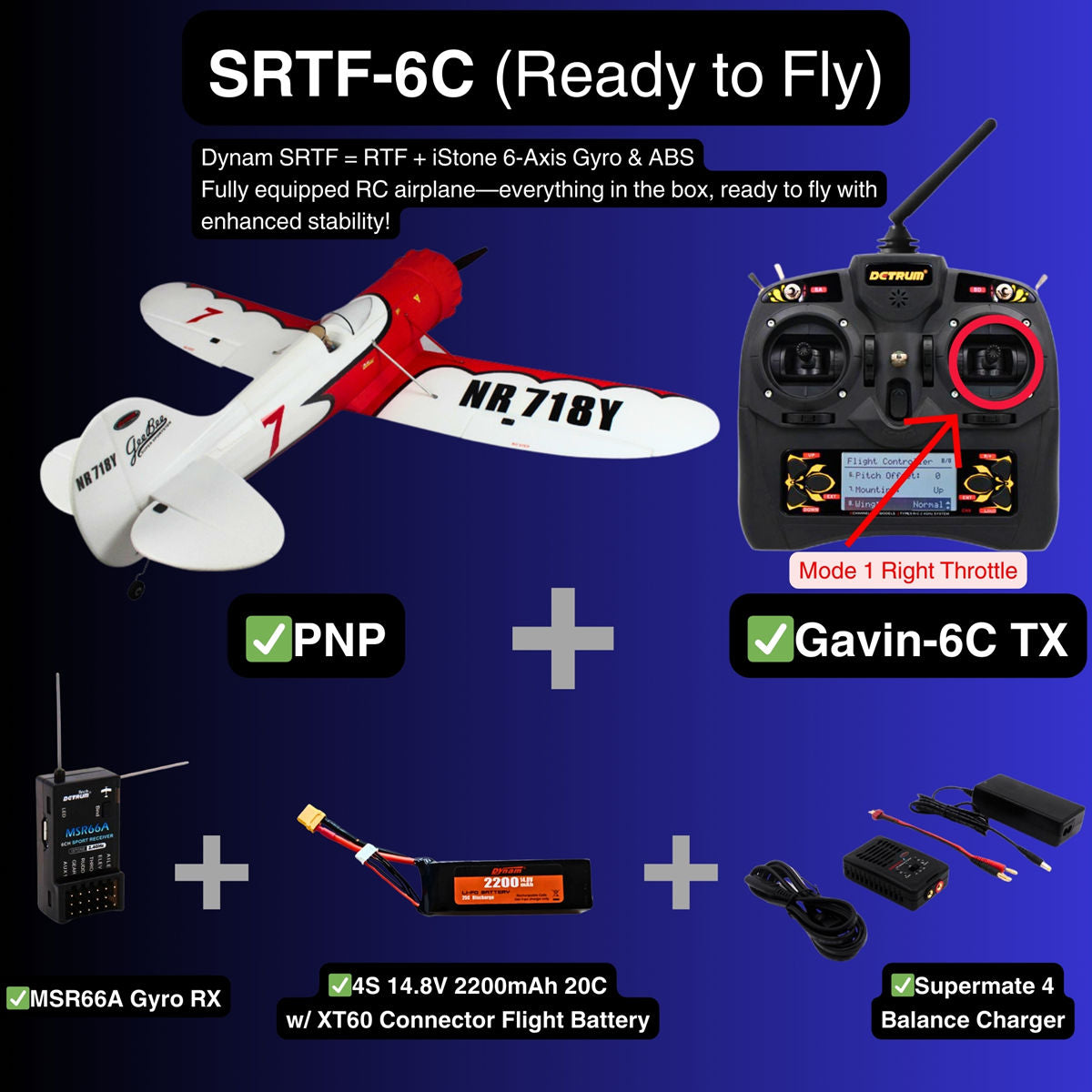 Dynam Gee Bee Y V2 4S RC Sport 3D Foam Aerobatic Plane 1.3m Wingspan