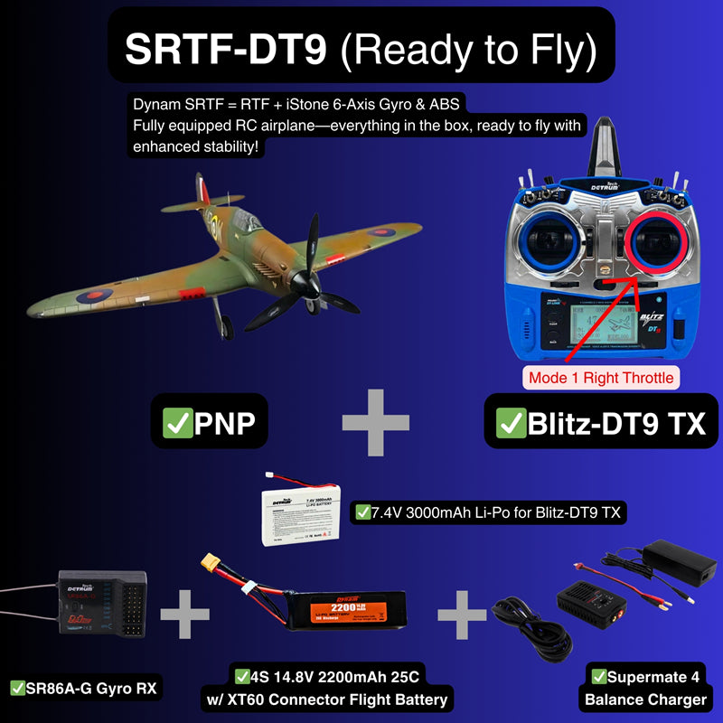 Dynam Hawker Hurricane V3 4S RC Warbird 1,25 m vingefang med flaps