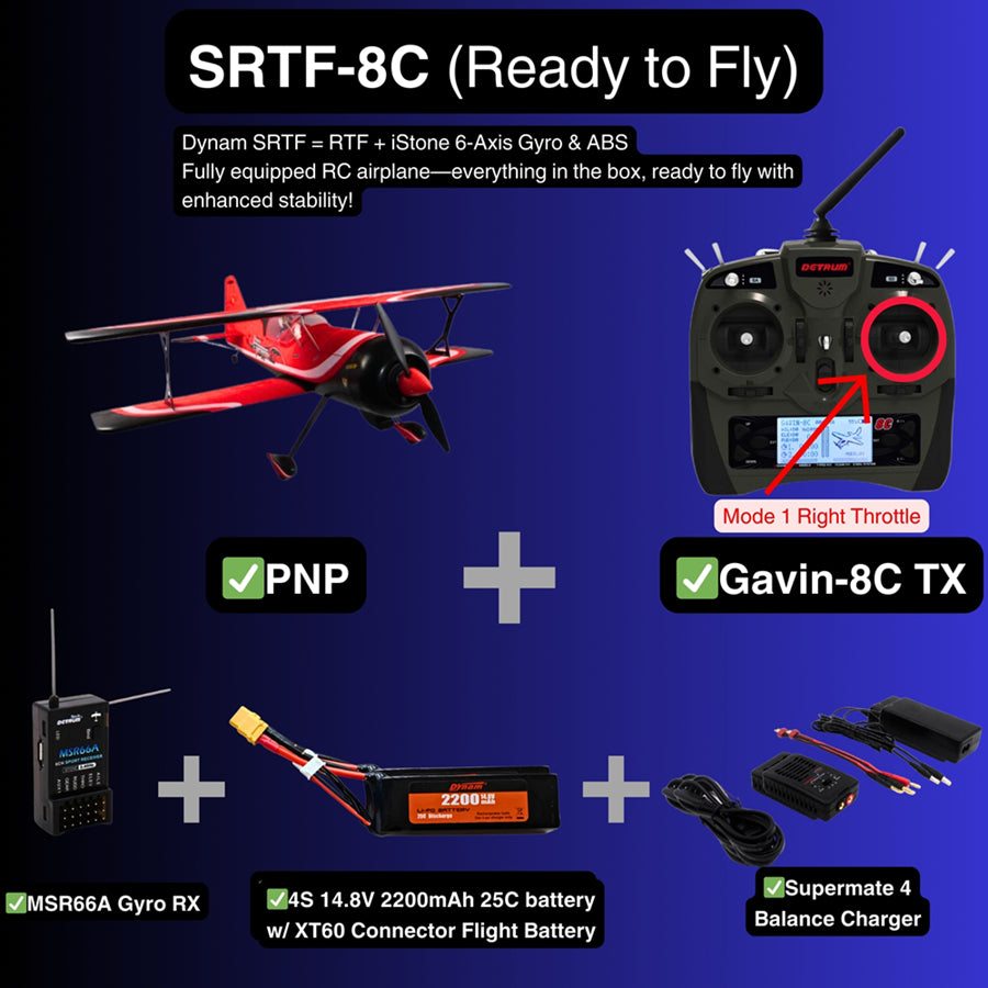 Dynam Pitts Python Model 12 Rød 4S RC 3D Aerobatisk/Sport Biplan 1,2m Vingefang