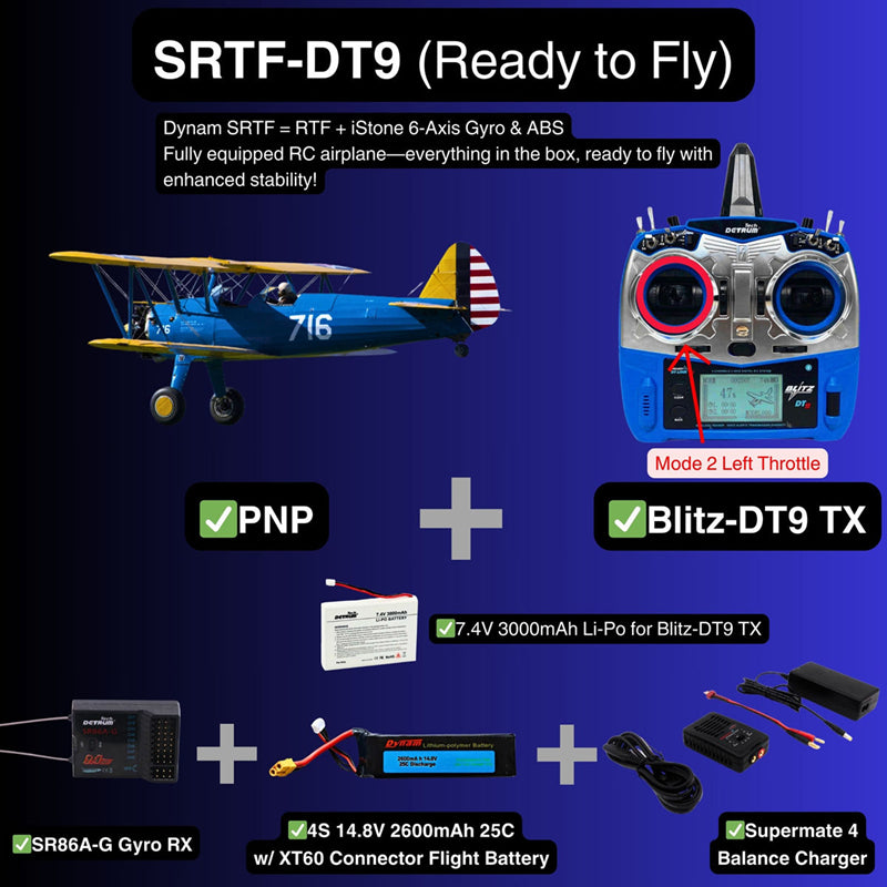 Dynam Stearman PT-17 Blue 4S RC Biplane 1.3m Wingspan