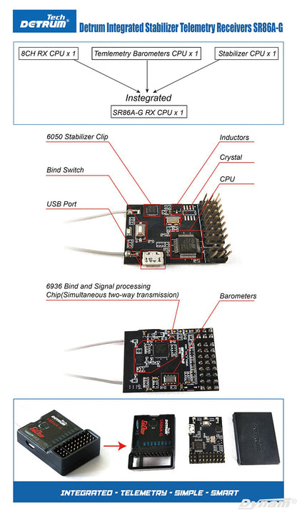 Detrum Red Blitz-DT9 9CH Smart Programming/Telemetry RC Transmitter Set (TX+SR86A-G)
