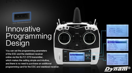 Detrum Blue Blitz-DT9 9CH Smart Programming/Telemetry Transmitter w/ iStone SR86A Stabilizer Receiver