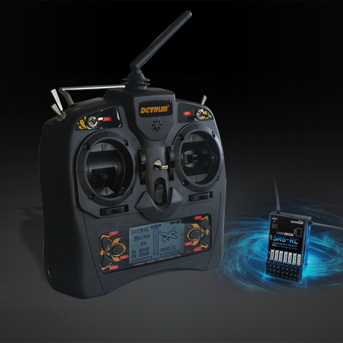 Detrum GAVIN-6C 6CH 2.4Ghz Transmitter w/ SR6-RC iStone 6-Axis Stabilization & Runway Correction Receiver