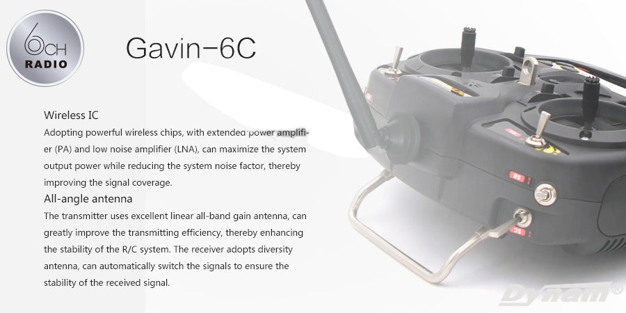 Detrum GAVIN-6C 6CH 2.4Ghz RC Transmitter Set (TX+RXC7+USB Simulator Cable)