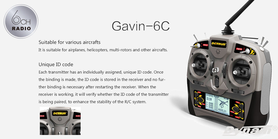 Detrum GAVIN-6C 6CH 2.4Ghz RC Transmitter Set (TX+RXC7+4pcs 9g Servos)