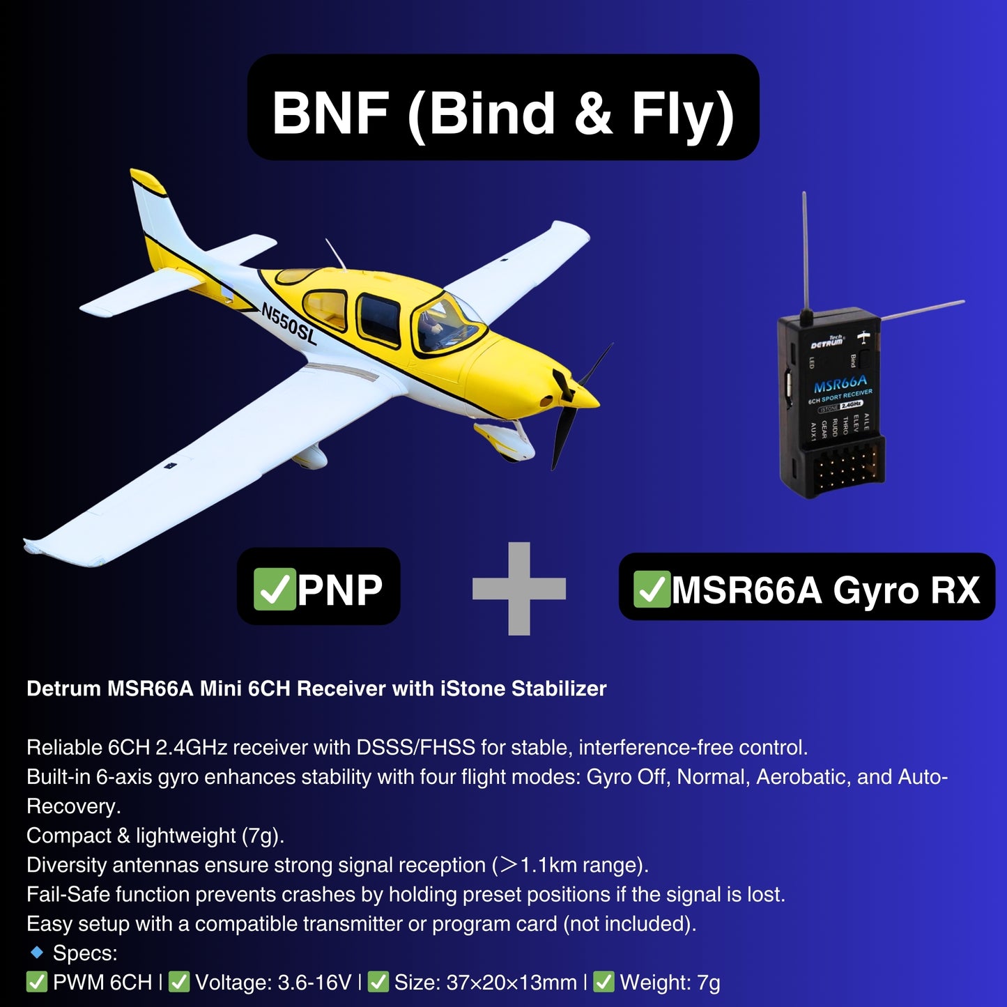 Dynam Cirrus SR22 V3 Trainer 3S/4S Yellow RC Scale Aircraft 1.4m Wingspan