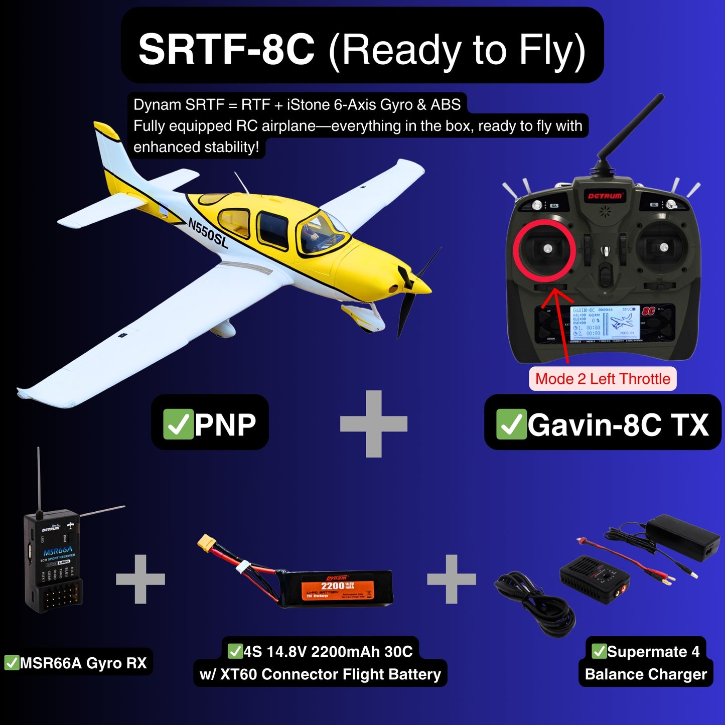 Dynam Cirrus SR22 V3 Trainer 3S/4S Yellow RC Scale Aircraft 1.4m Wingspan