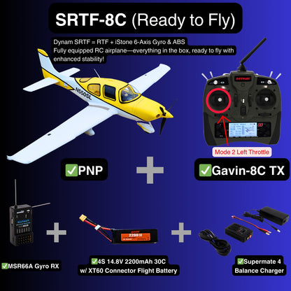 Dynam Cirrus SR22 V3 Trainer 3S/4S Yellow RC Scale Aircraft 1.4m Wingspan