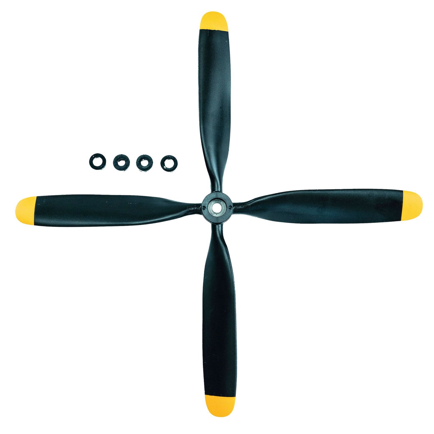 Dynam DYP-1028 13x6x4 4-Blade Plane Nylon Propeller Standard Rotation w/ Yellow Tips