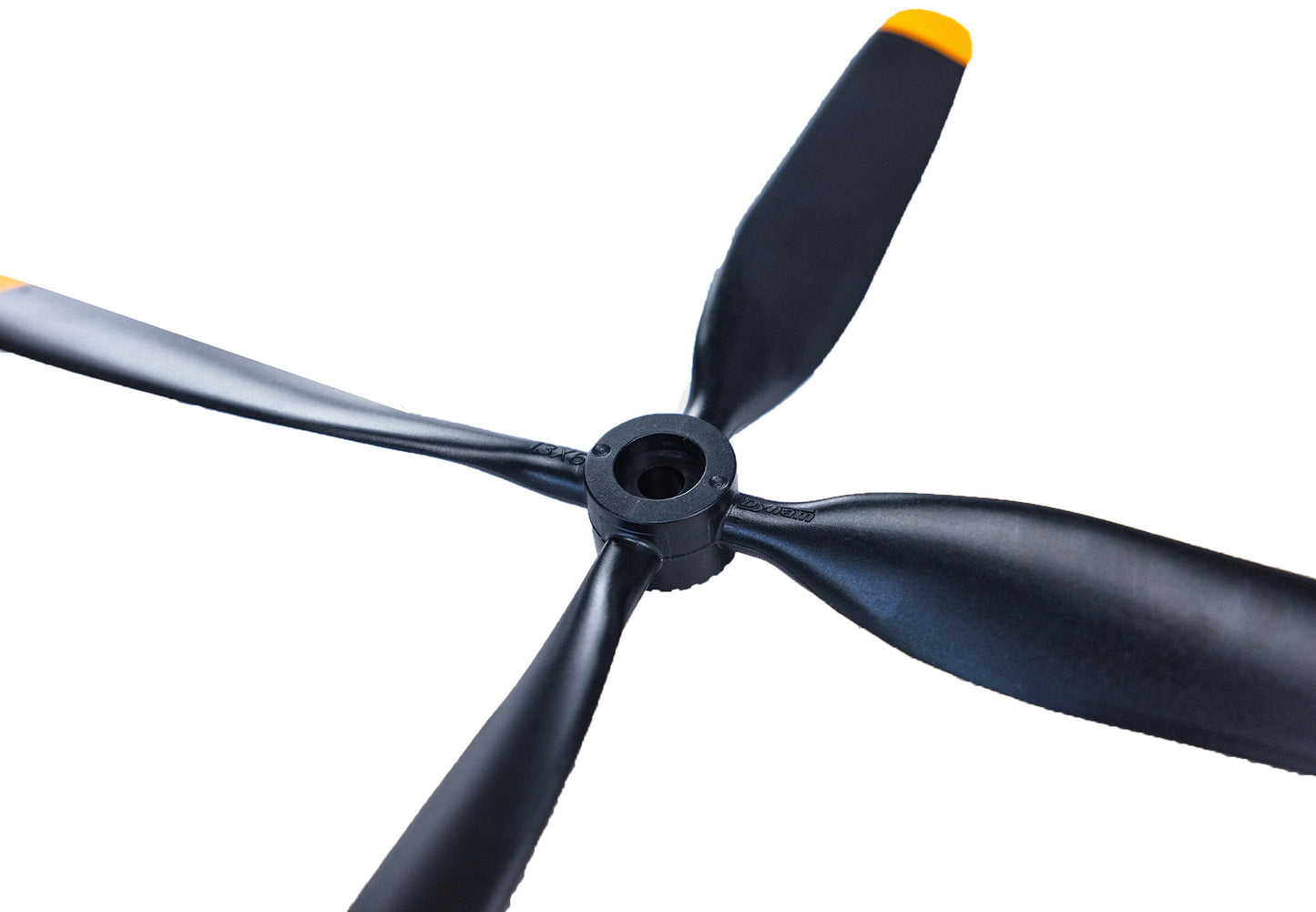 Dynam DYP-1028 13x6x4 4-Blade Plane Nylon Propeller Standard Rotation w/ Yellow Tips