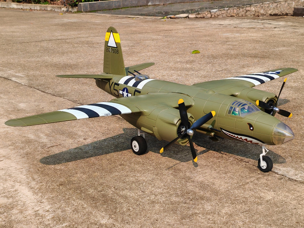 Dynam 1.5m B-26 Marauder Green 4S Twin-Engine RC Warbird Bomber w/ Flaps
