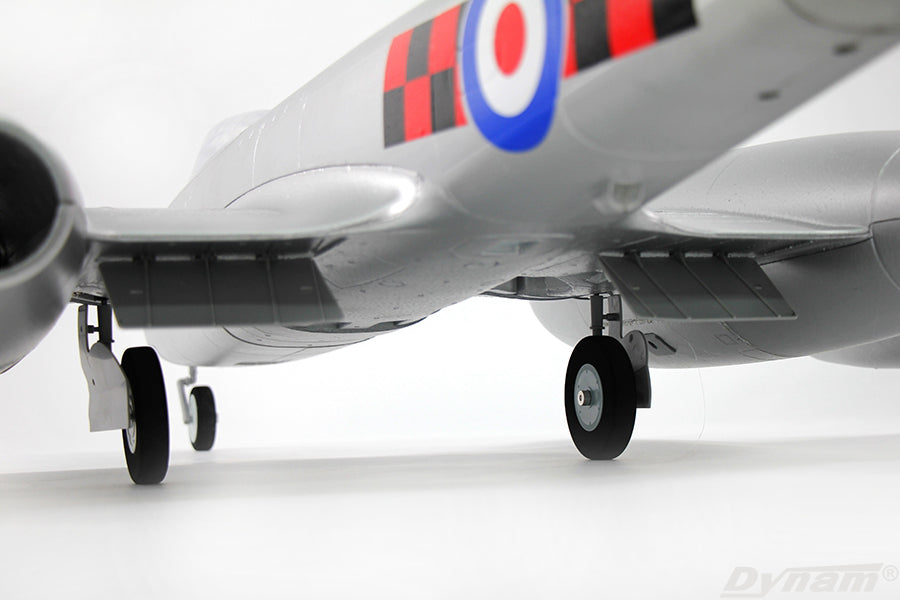 Dynam Gloster Meteor F8 V2 Silver 6S 12-Blade Twin Inrunner 70mm EDF RC Jet w/ Flaps