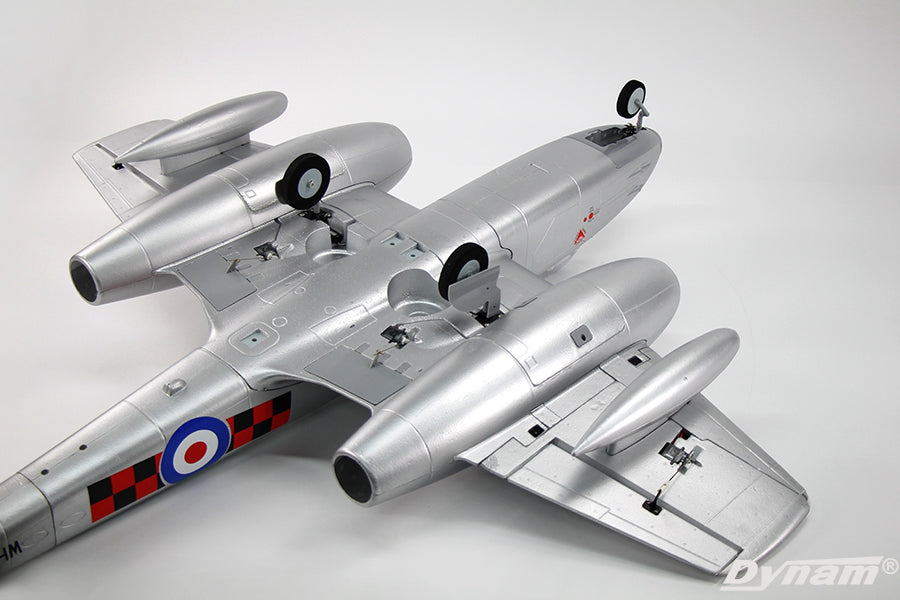 Dynam Gloster Meteor F8 V2 Silver 6S 12-Blade Twin Inrunner 70mm EDF RC Jet w/ Flaps