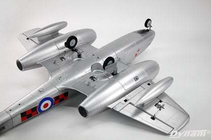 Dynam Gloster Meteor F8 V2 Silver 6S 12-Blade Twin Inrunner 70mm EDF RC Jet w/ Flaps