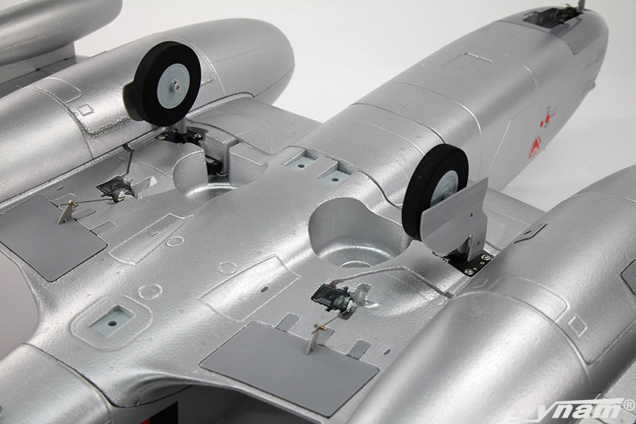Dynam Gloster Meteor F8 V2 Silver 6S 12-Blade Twin Inrunner 70mm EDF RC Jet w/ Flaps