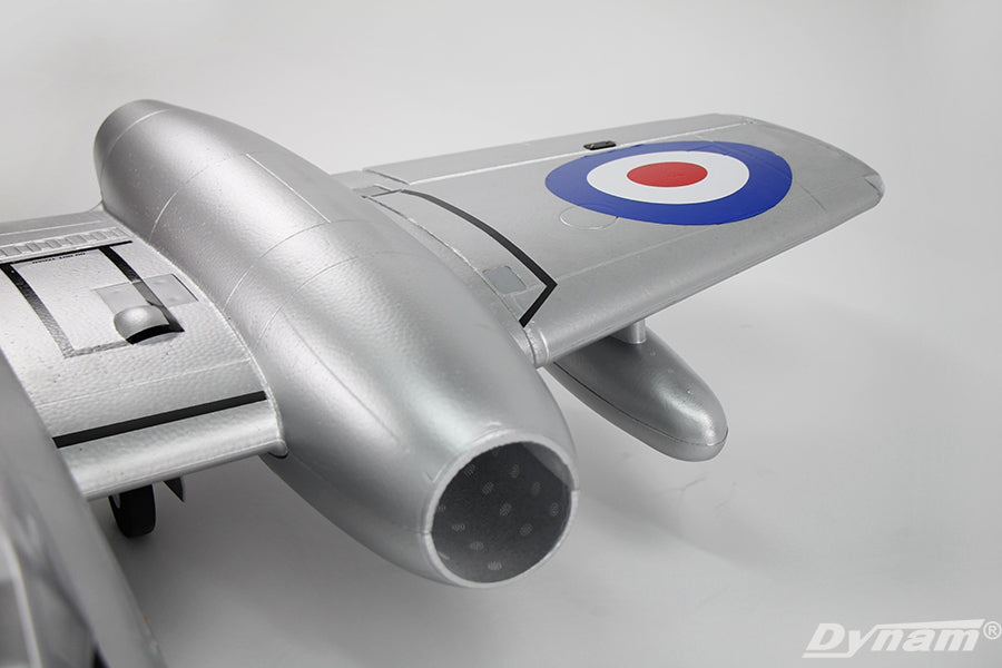 Dynam Gloster Meteor F8 V2 Silver 6S 12-Blade Twin Inrunner 70mm EDF RC Jet w/ Flaps