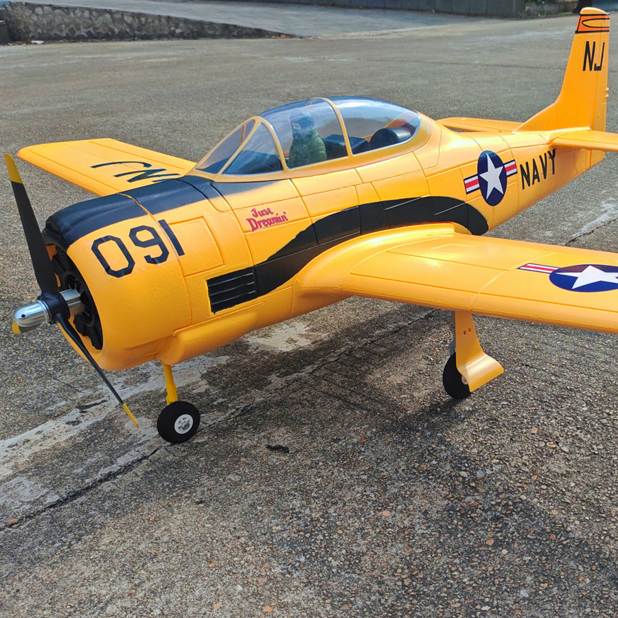 Dynam T-28 Trojan V2 Yellow 4S RC Warbird 1.3m w/ Flaps
