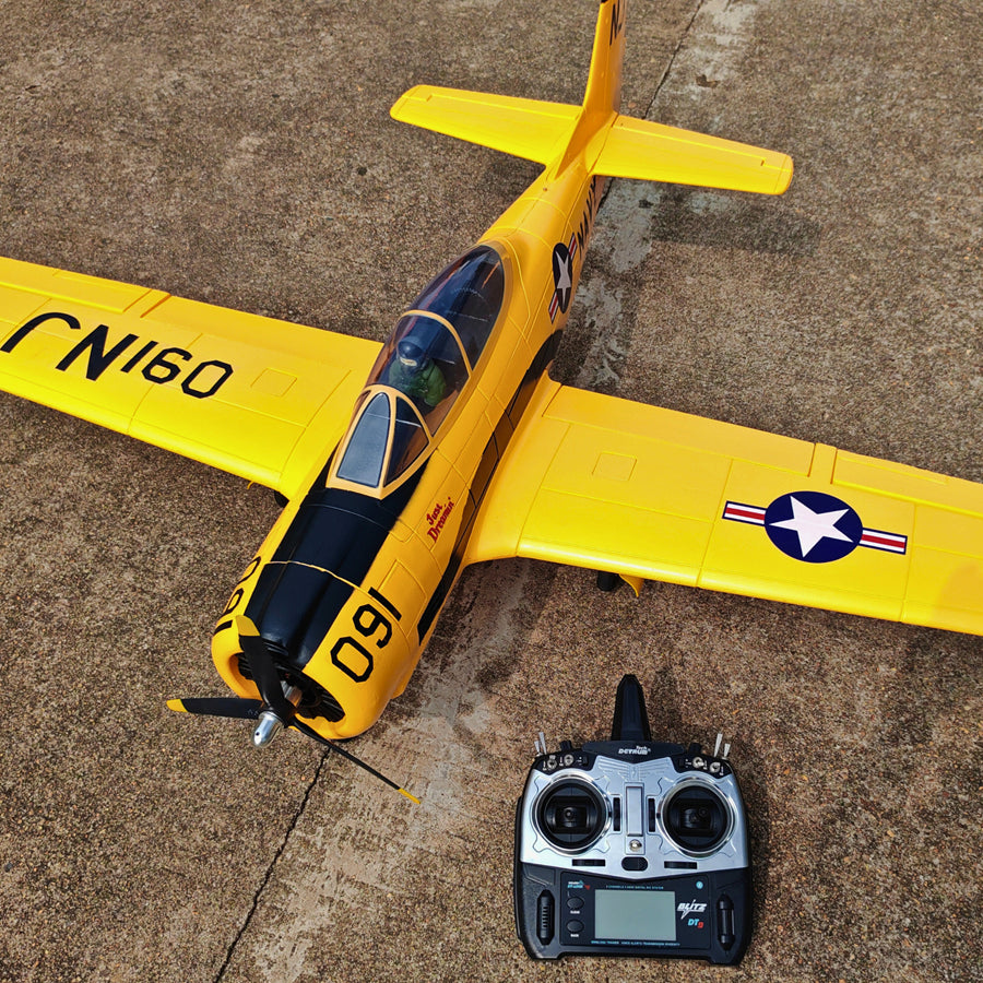 Dynam T-28 Trojan V2 Yellow 4S RC Warbird 1.3m w/ Flaps