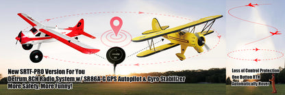 One-Click Return Home Dynam Waco YMF-5D V2 Yellow Biplane SRTF-Pro w/GAVIN-8CH TX & SR86A-G GPS Autopilot Receiver