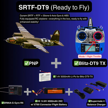 Dynam 1.5m B-26 Marauder Green 4S Twin-Engine RC Warbird Bomber w/ Flaps