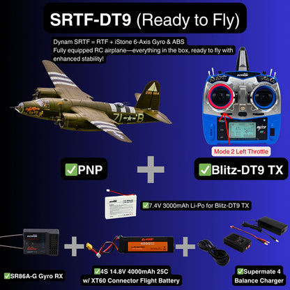 Dynam 1.5m B-26 Marauder Green 4S Twin-Engine RC Warbird Bomber w/ Flaps