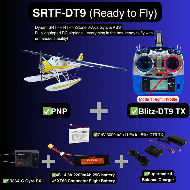 Dynam DHC-2 Beaver V2 Blue 4S Sea/Land STOL RC Float Plane 1.5m w/ Flaps