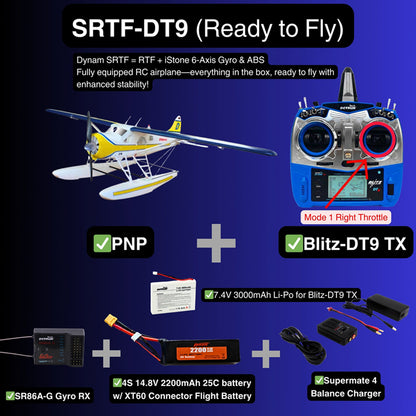 Dynam DHC-2 Beaver V2 Blue 4S Sea/Land STOL RC Float Plane 1.5m w/ Flaps
