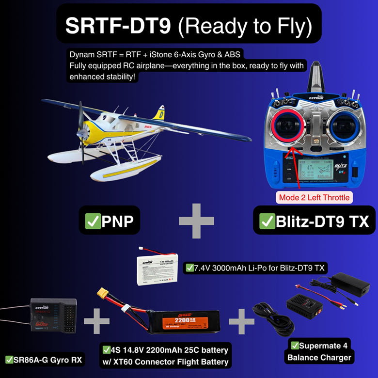 Dynam DHC-2 Beaver V2 Blue 4S Sea/Land STOL RC Float Plane 1.5m w/ Flaps