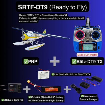 Dynam DHC-2 Beaver V2 Blue 4S Sea/Land STOL RC Float Plane 1.5m w/ Flaps