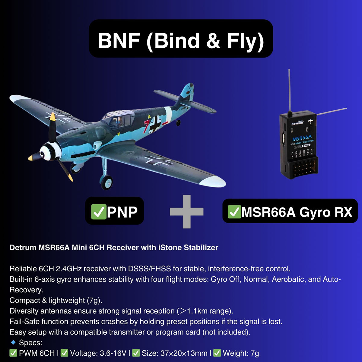 Dynam 1.3m Messerschmitt BF-109 V2 4S RC Warbird w/ Flaps