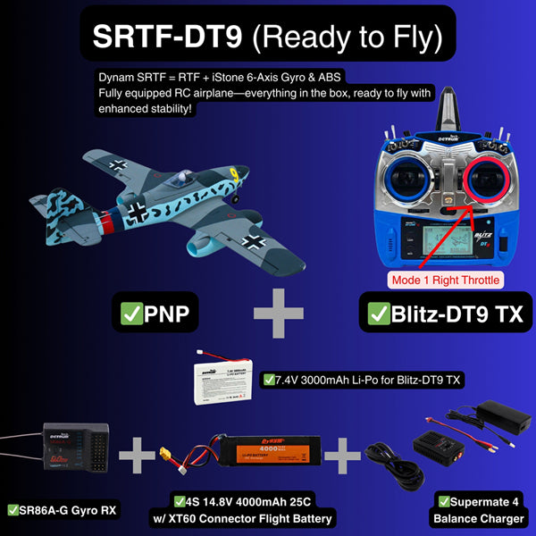 Dynam Messerschmitt Me-262 V3 6S 12-Blade Twin 70mm EDF Jet 1.5m w/ Flaps