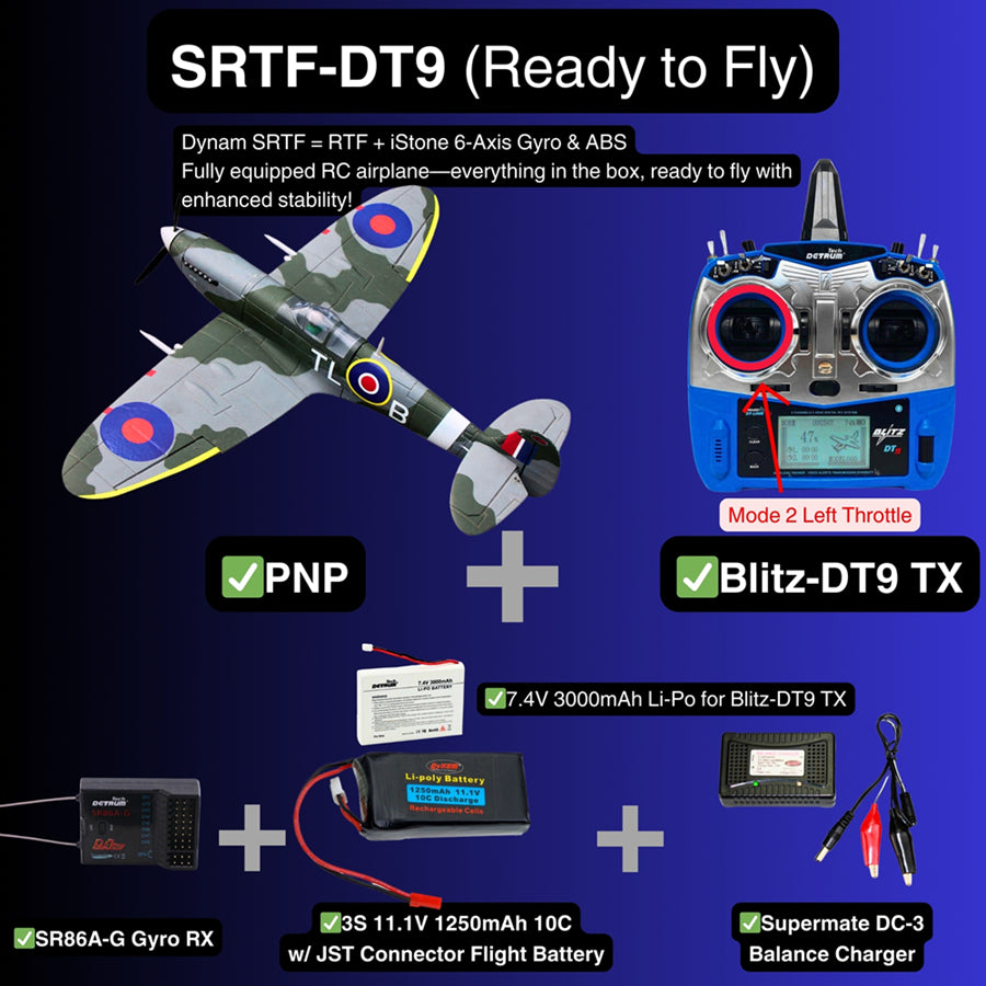 Dynam 900mm Mini Spitfire V2 RC Warbird Wingspan
