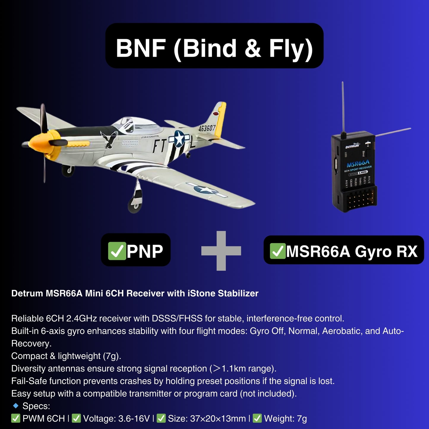 Dynam P-51 Mustang V2 Silver RC Warbird 1.2m Wingspan