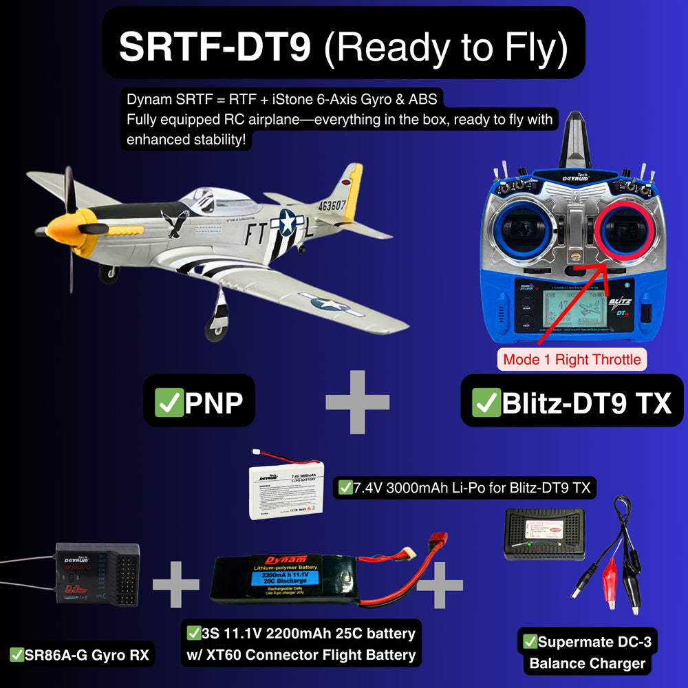 Dynam P-51 Mustang V2 Silver RC Warbird 1.2m Wingspan