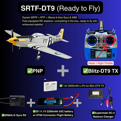 Dynam P-51 Mustang V2 Silver RC Warbird 1.2m Wingspan