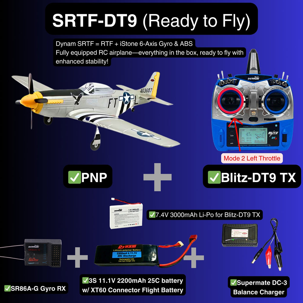Dynam P-51 Mustang V2 Silver RC Warbird 1.2m Wingspan