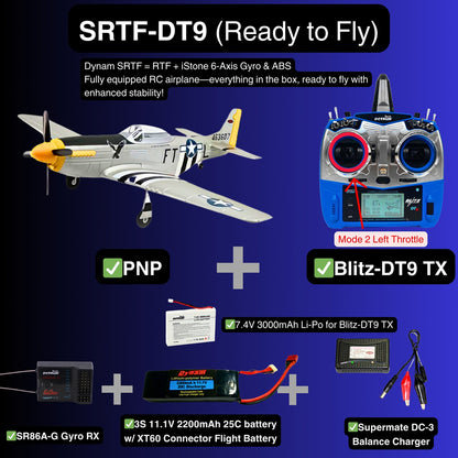 Dynam P-51 Mustang V2 Silver RC Warbird 1.2m Wingspan