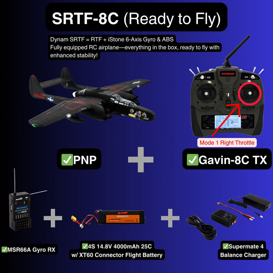 Dynam 1.5m P-61 Black Widow 4S Twin-Engine RC Warbird w/ Flaps