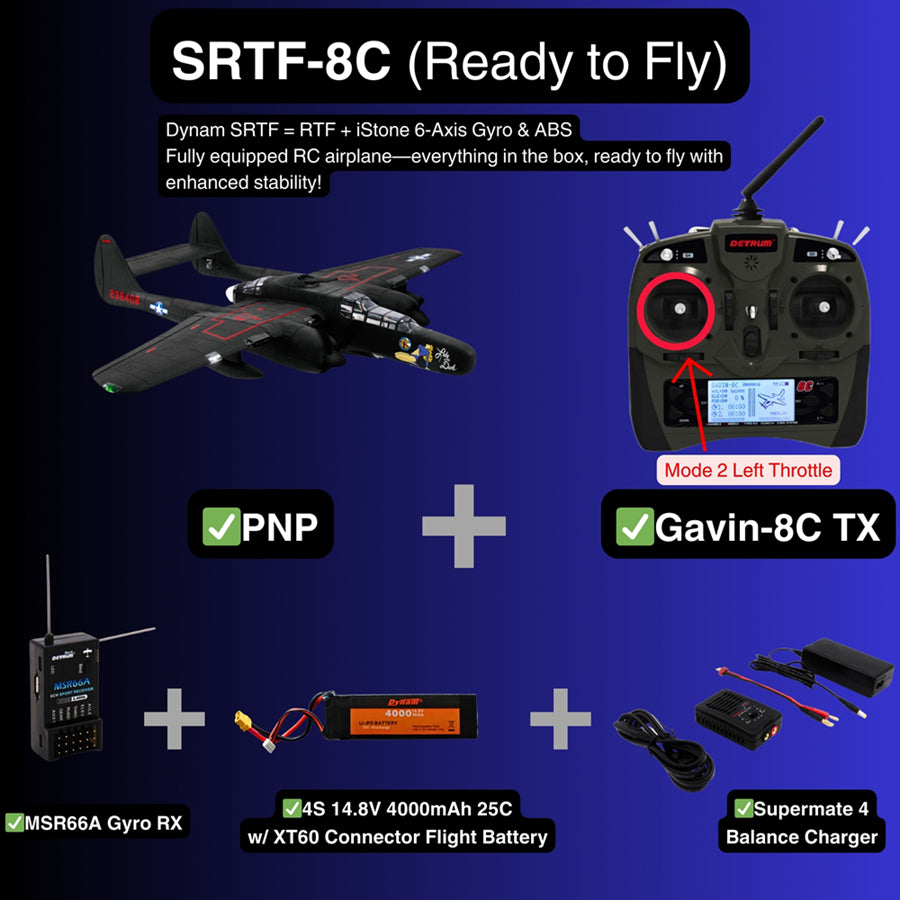 Dynam 1.5m P-61 Black Widow 4S Twin-Engine RC Warbird w/ Flaps