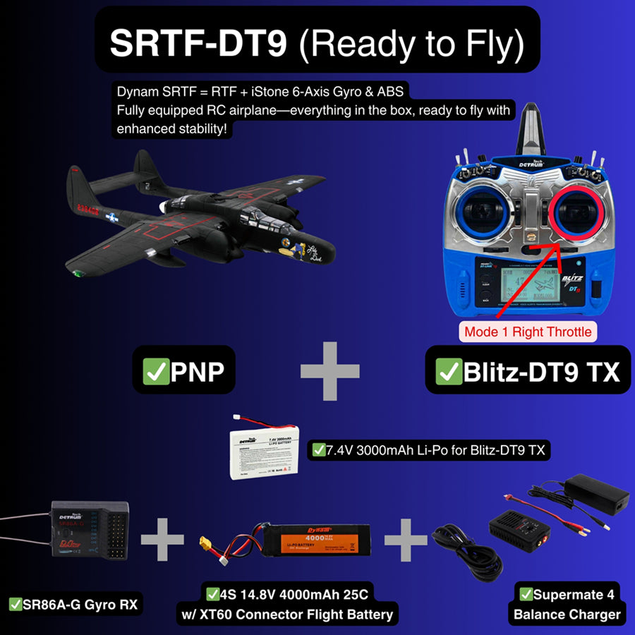 Dynam 1.5m P-61 Black Widow 4S Twin-Engine RC Warbird w/ Flaps
