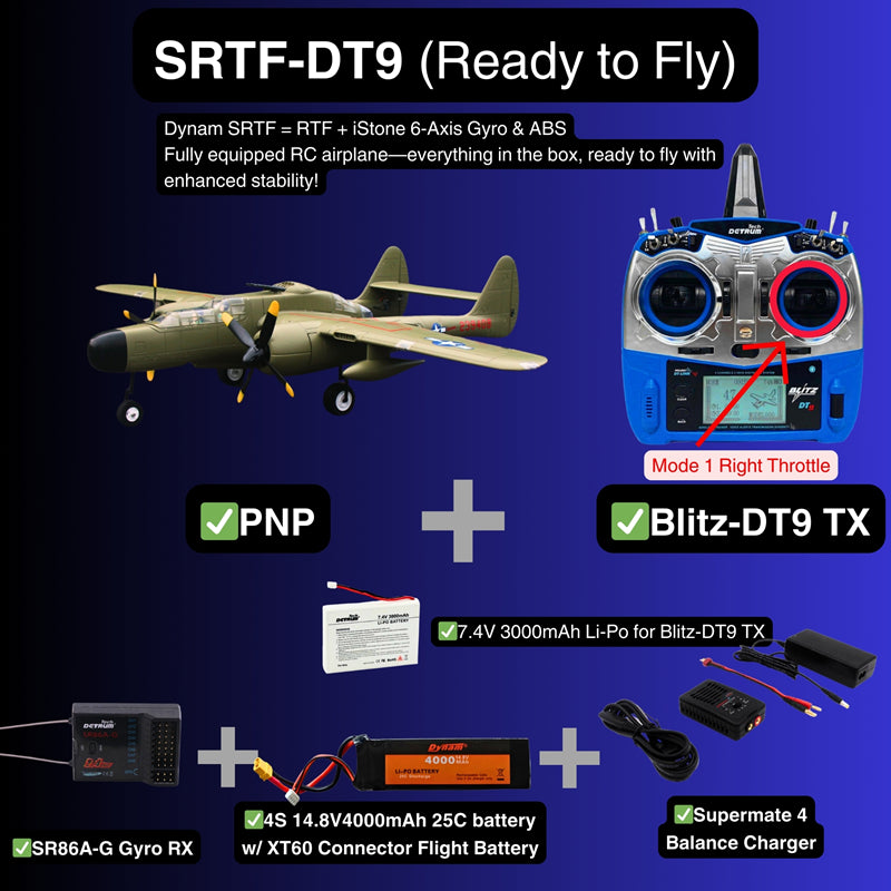 Dynam P-61 Black Widow Green 4S Twin-Engine RC Warbird 1.5m w/ Flaps