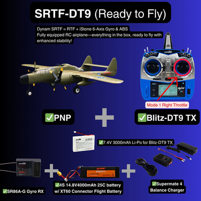 Dynam P-61 Black Widow Green 4S Twin-Engine RC Warbird 1.5m w/ Flaps
