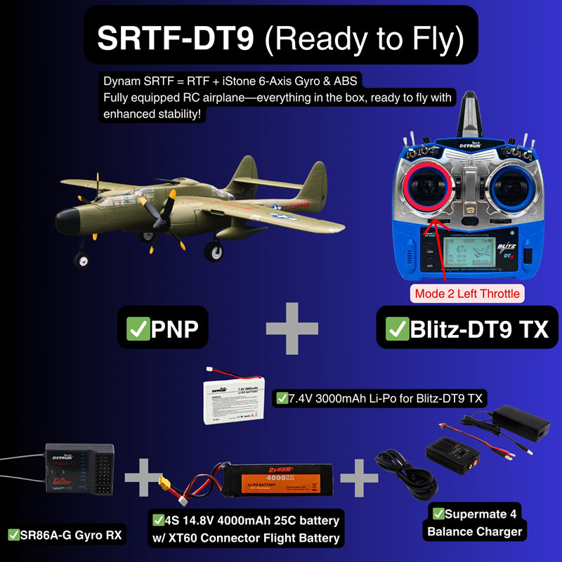 Dynam P-61 Black Widow Green 4S Twin-Engine RC Warbird 1.5m w/ Flaps