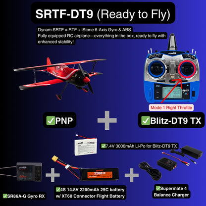 Dynam 1.2m Pitts Python Model 12 Red 4S RC 3D Aerobatic/Sport Biplane