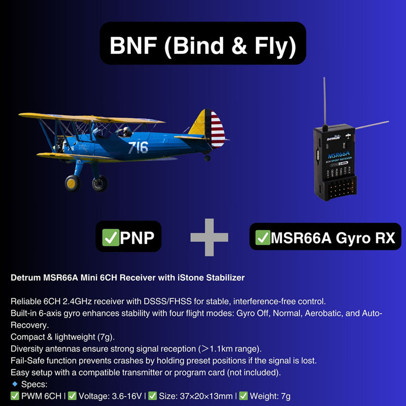 Dynam 1.3m Stearman PT-17 Blue 4S RC Biplane