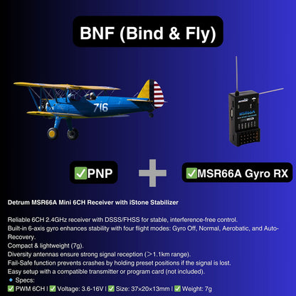 Dynam 1.3m Stearman PT-17 Blue 4S RC Biplane