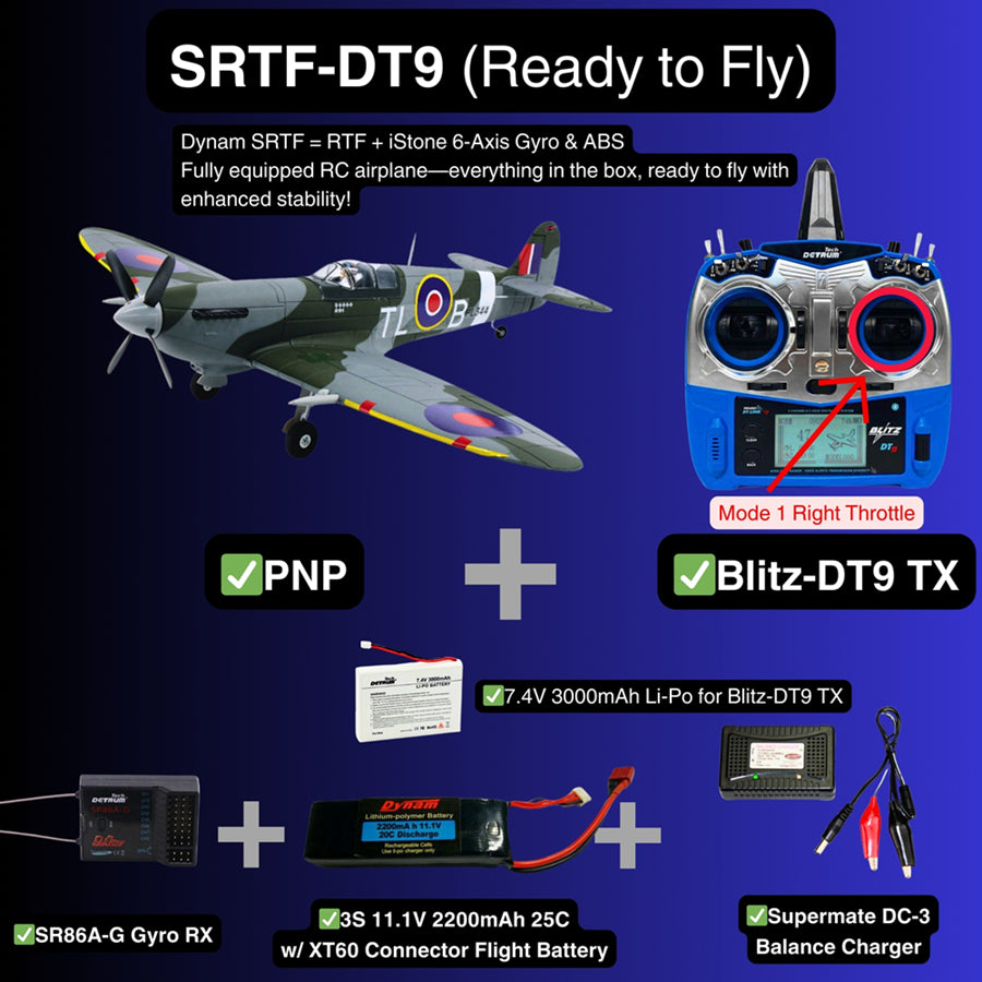 Dynam 1.2m Supermarine Spitfire V3 RC Warbird w/ Flaps