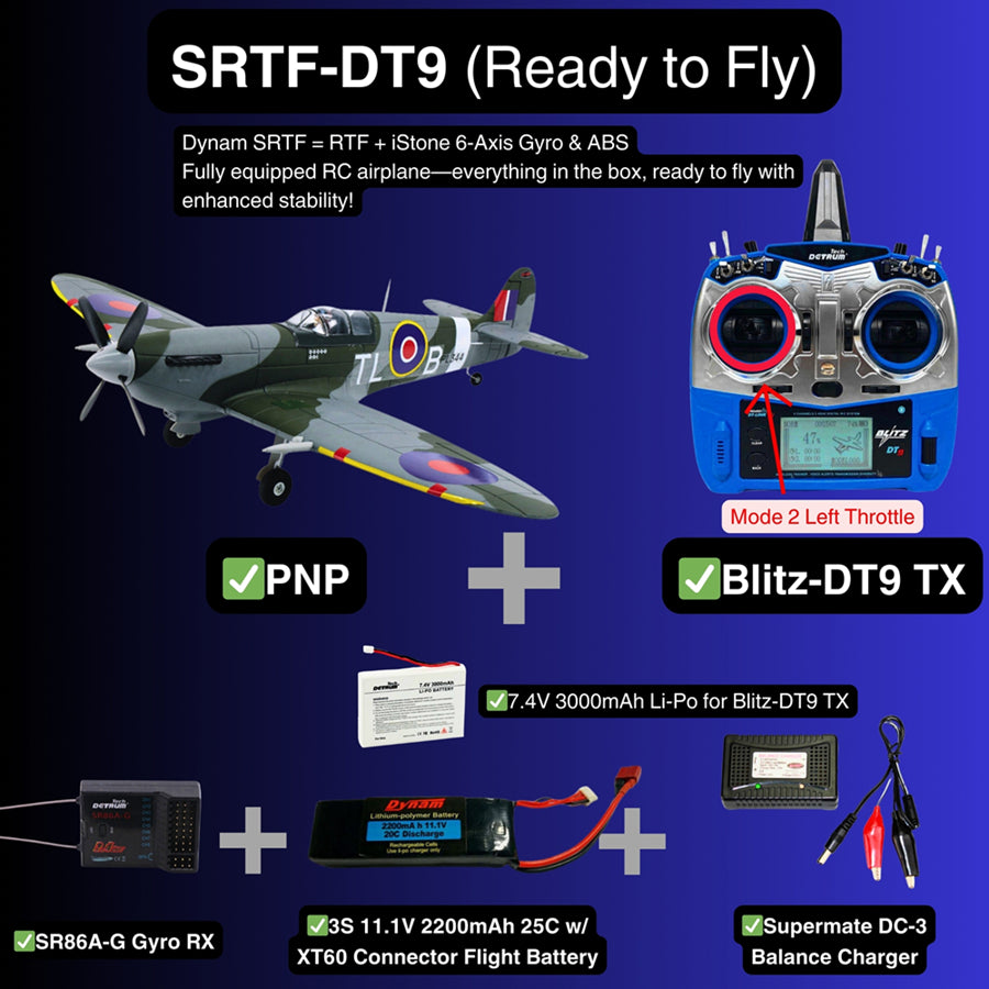Dynam 1.2m Supermarine Spitfire V3 RC Warbird w/ Flaps